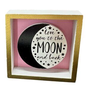 Love You To The Moon And Back Shadow Box Sign Pink White Gold Tiered Tray Decor